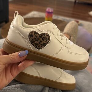 White Sneakers with Leopard Heart Accent